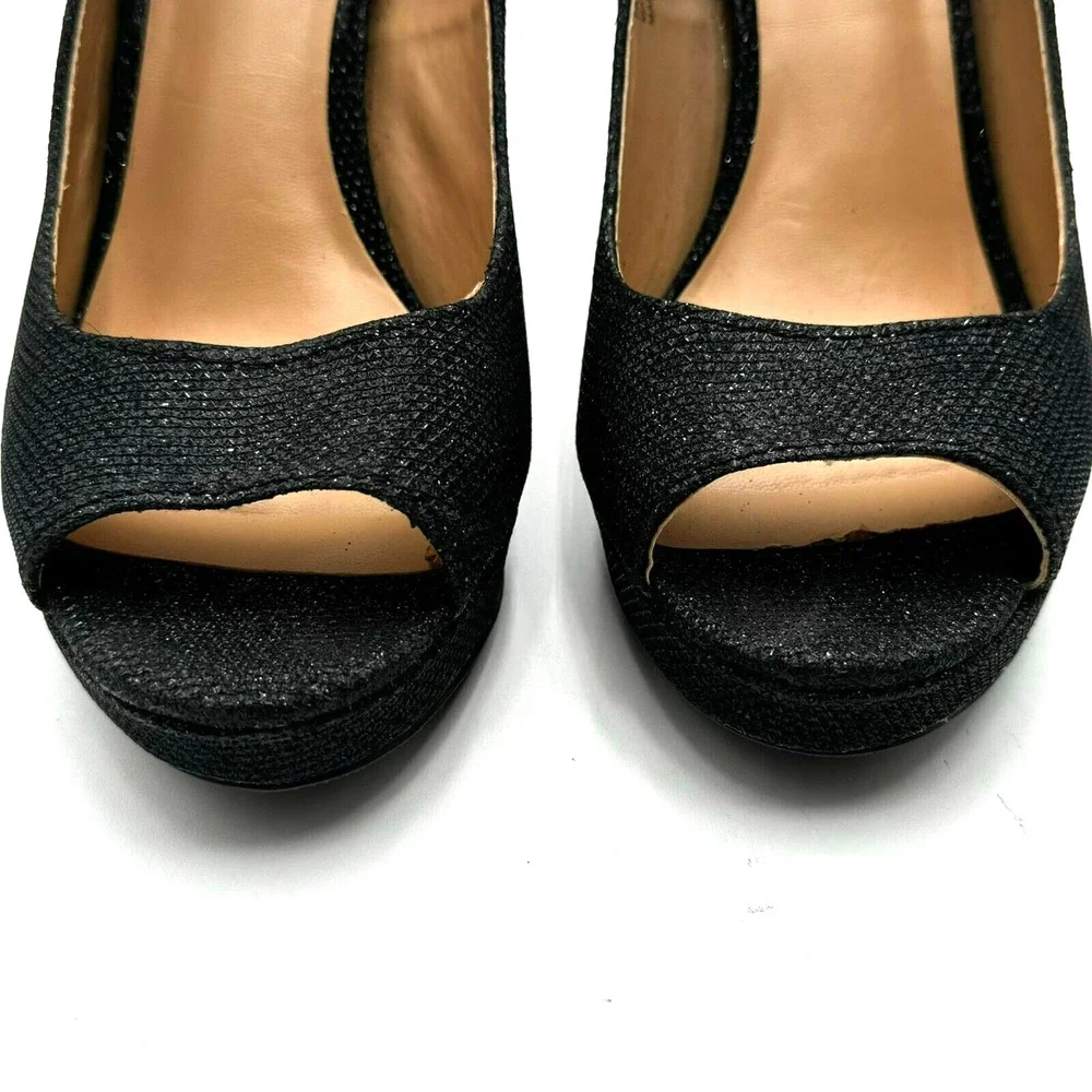 THALIA‎ SODI Women's 8.5 Lenna Black Beaded High Heels Pumps Peep Toe Vegan Glam